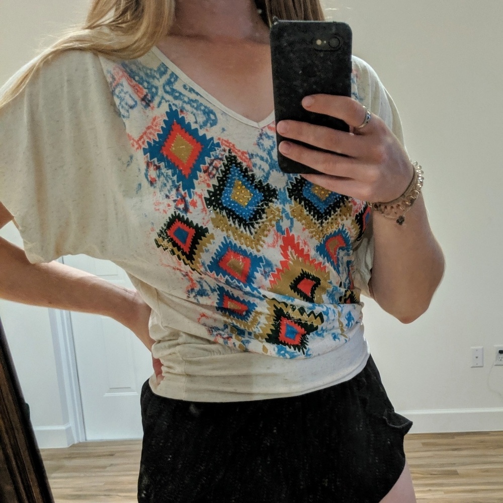 Tribal printed dolman top